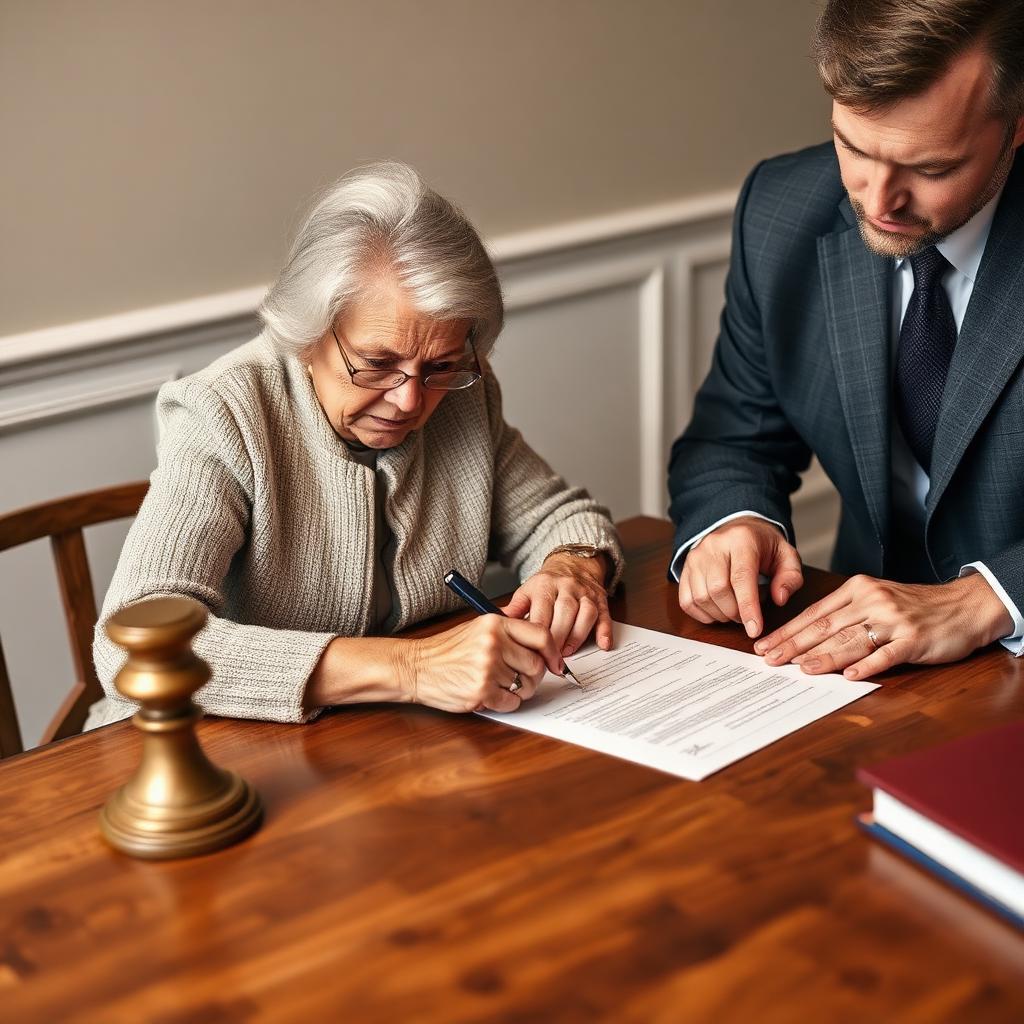 Familie bespricht Erbschaftsangelegenheiten mit Notar am Tisch mit Immobilienunterlagen